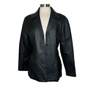 Tuskany Italy New York Leather Button Front Jacket with Shoulder Pads Women’s XL